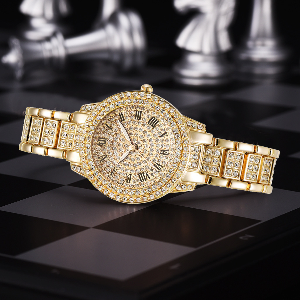 Luxury Full Crystal Diamond Watches Bracelet Set Men Women Relojes Para Mujer Fashion Gold Steel Belt Wrist Watch