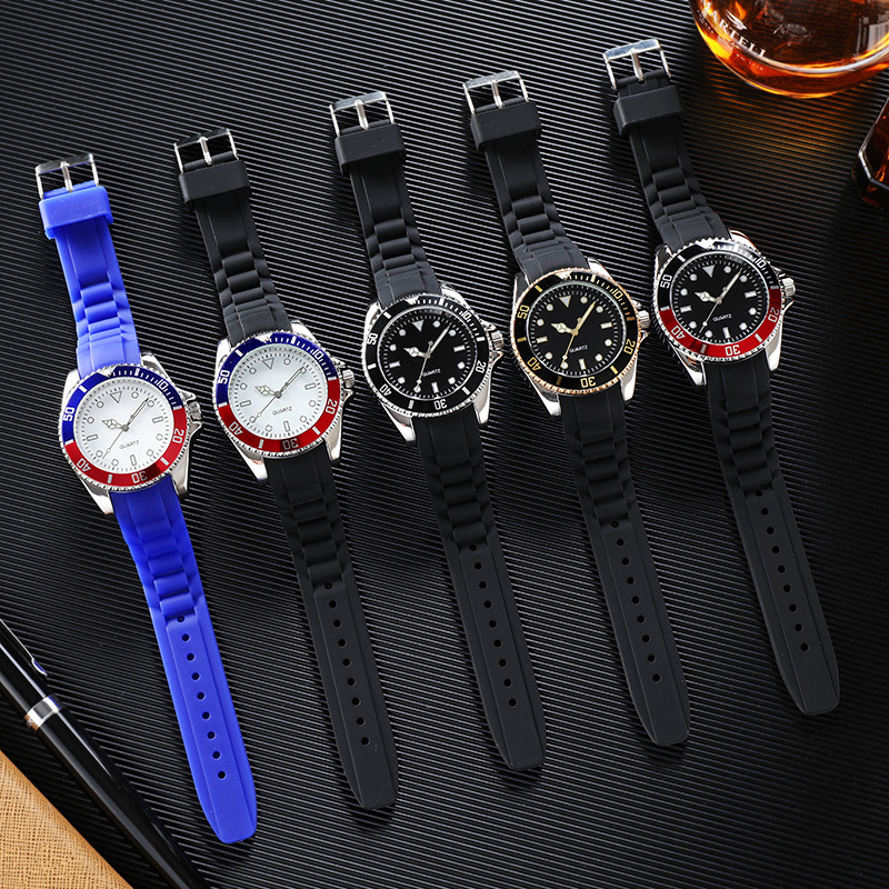 custom logo watches dial 40mm case luxury black silicone steel quartz wrist watch for men