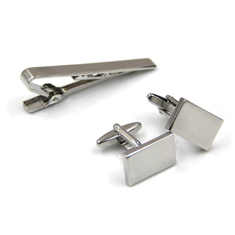 Sliver Personalized Cufflinks Custom Brass Blank Cufflinks And Tie Clip Set