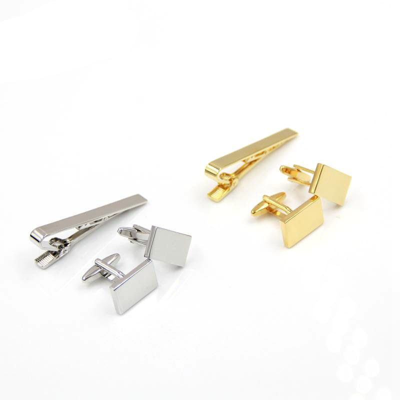 Sliver Personalized Cufflinks Custom Brass Blank Cufflinks And Tie Clip Set