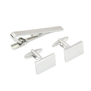 Sliver Personalized Cufflinks Custom Brass Blank Cufflinks And Tie Clip Set