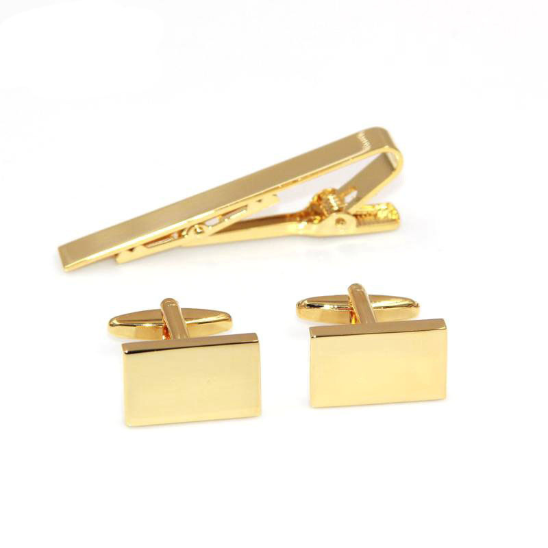 Sliver Personalized Cufflinks Custom Brass Blank Cufflinks And Tie Clip Set