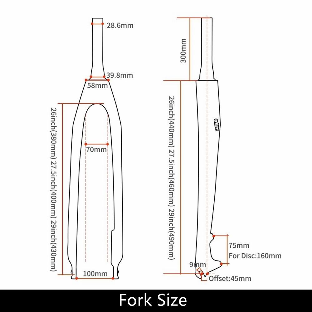 Carbon Fibre Mountain Bicycle Front Fork 26er 27.5er 29er Tapered 1-1/8"- 1-1/2" Bike Hard Fork Bike MTB Parts