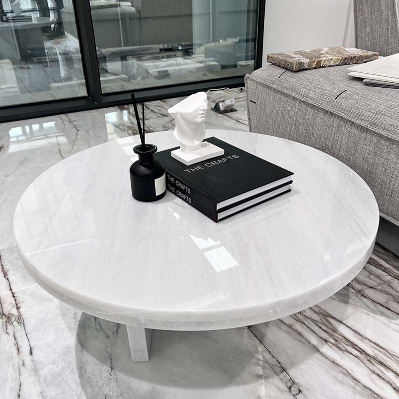 KINGS-WING White Marble Round Coffee Table Set Modern Furniture Custom Design Marble Side Table Coffee Table