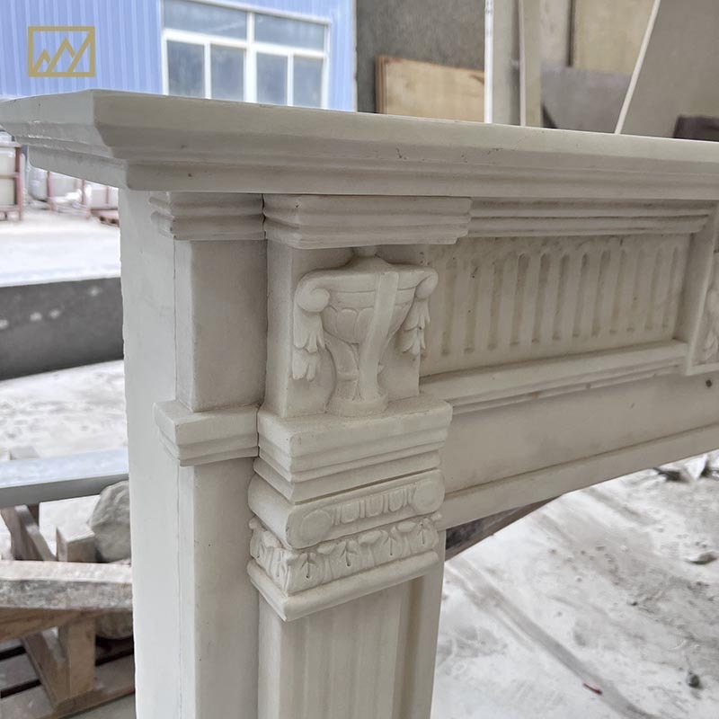 Popular Design Hand Carved Decorative White Jade Marble Fireplace Mantles for villa interior size for 1200*220*950 mm