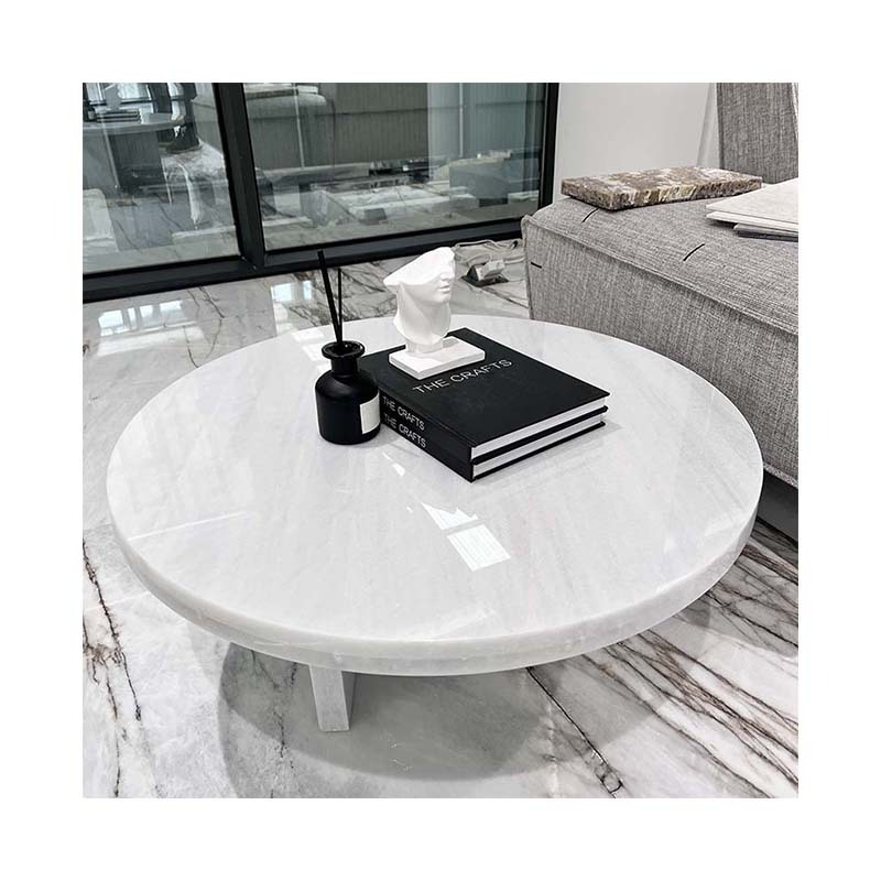 KINGS-WING White Marble Round Coffee Table Set Modern Furniture Custom Design Marble Side Table Coffee Table