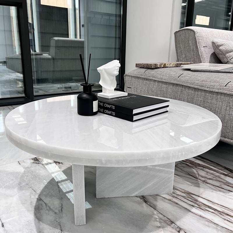 KINGS-WING White Marble Round Coffee Table Set Modern Furniture Custom Design Marble Side Table Coffee Table