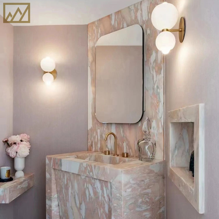 KINGS-WING Rose Pink Quartzite Slab Bathroom Sink Lady Countertop Rose Pink Quartzite Console Table Top Quartzite Slab For Women