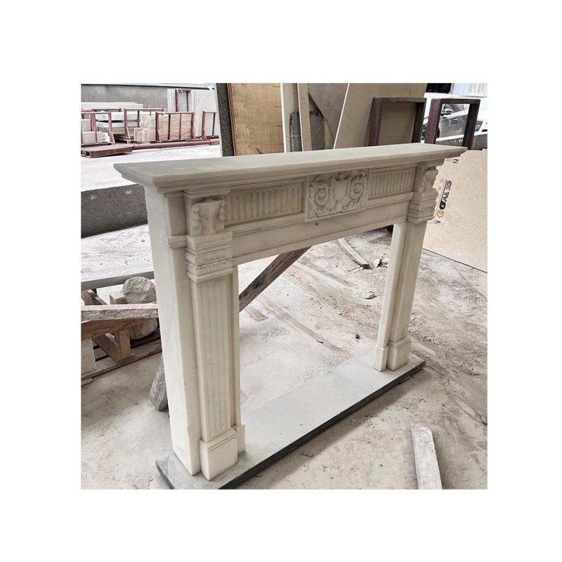 Popular Design Hand Carved Decorative White Jade Marble Fireplace Mantles for villa interior size for 1200*220*950 mm