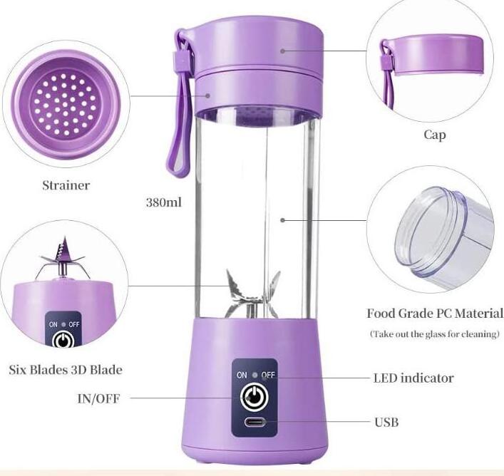 New Hot Sale Portable Electric Fruit Blender Kitchen Household Mini Stainless Steel Blade USB Charge Vegetable Machine Juicer