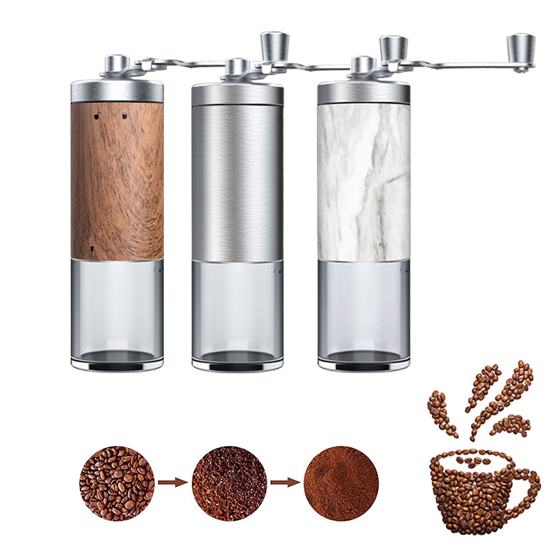 Coffee Bean Grinder Portable Wood Grain Stainless Steel Crank Hand Hand Coffee Grinder Kitchen Tool Grinder