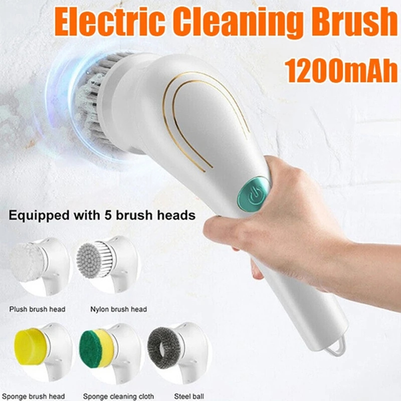 Portable Cordless Electric Cleaning Brush 5 In 1 Multifunctional Waterproof Cleaning Brush Set Dishwasher Bathtub Kitchen Tools