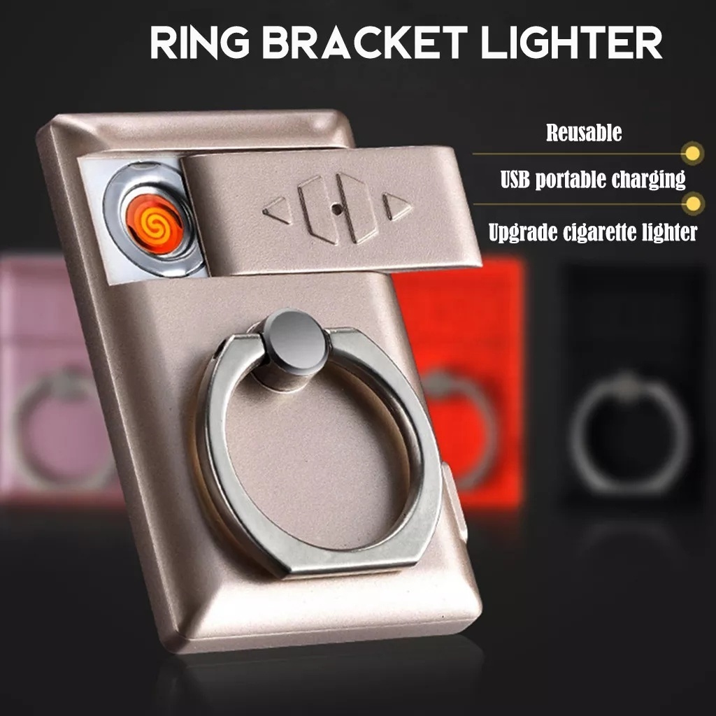 USB Rechargeable Electronic Cigarette Lighters Ring Mobile Phone Holder Lighter Cigarette Windproof Electric Lighter