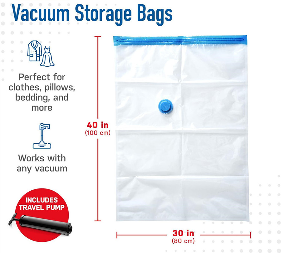 Vacuum Storage Bags Space Saver with Hand Pump Save 80% Space Organizer for Travel Clothes Packing Closet Home Organization