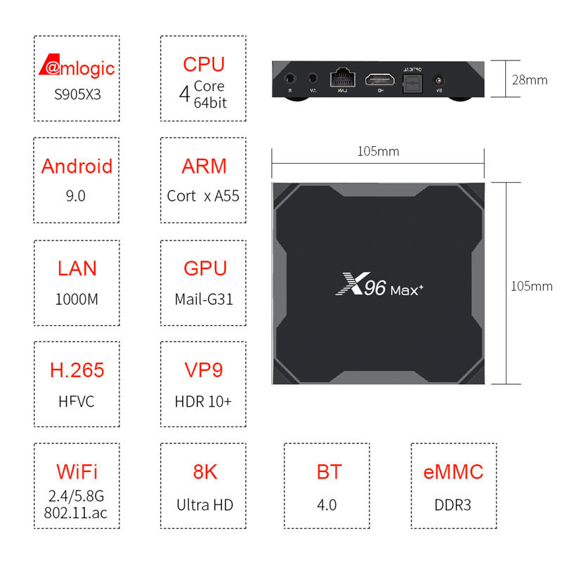 X96 Max Plus TV Box Android 9.0 Amlogic S905X3 4G RAM 32GB 64GB Smart Set Top Box 8K X96MAX+ Media Player