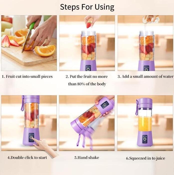 New Hot Sale Portable Electric Fruit Blender Kitchen Household Mini Stainless Steel Blade USB Charge Vegetable Machine Juicer