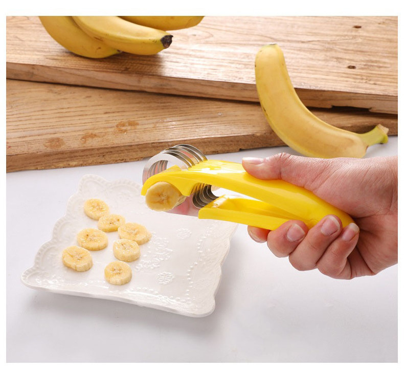 New Hot Sale Household Manuel Fruit Banana Stainless Steel Slicer Kitchen Tool Cucumber Sausage Chips Safe PP Knife Cutter