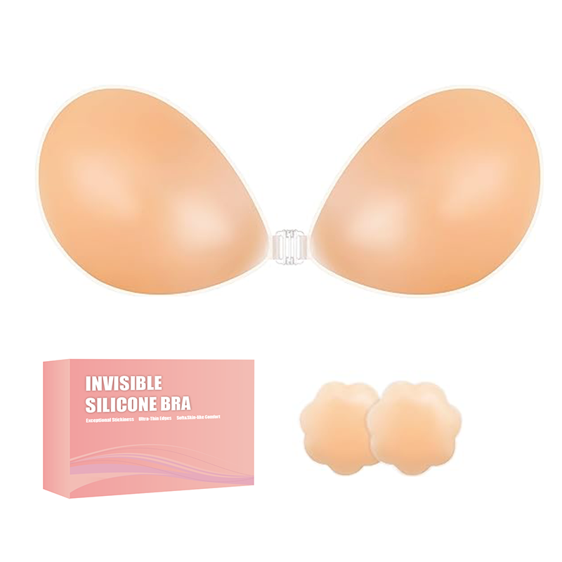 YUHUAN Adhesive Bra Strapless Sticky Invisible Push Up Silicone Bra For Backless Dress With Nipple Covers