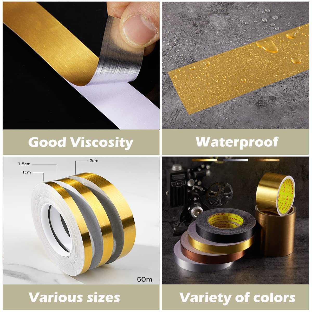 EONBON Self Adhesive Metalized Polyester Film Tape, Gold Foil Tape For Christmas Detailing Accent Walls Graphic Arts