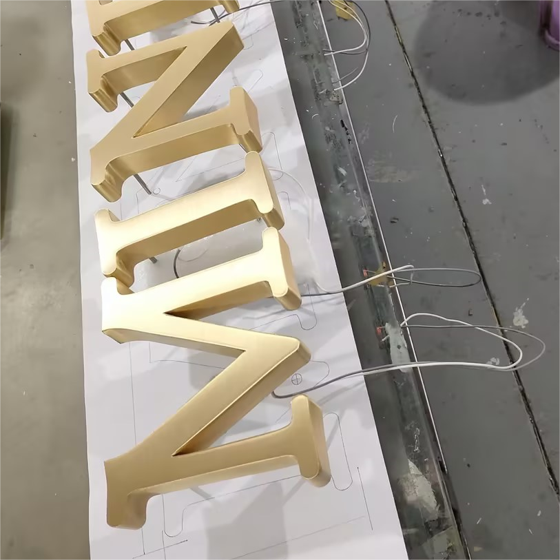 Custom 3D Fabricated Metal Channel Letter Silver or Gold Brushed Stainless Steel Letter Sign for Business Logo