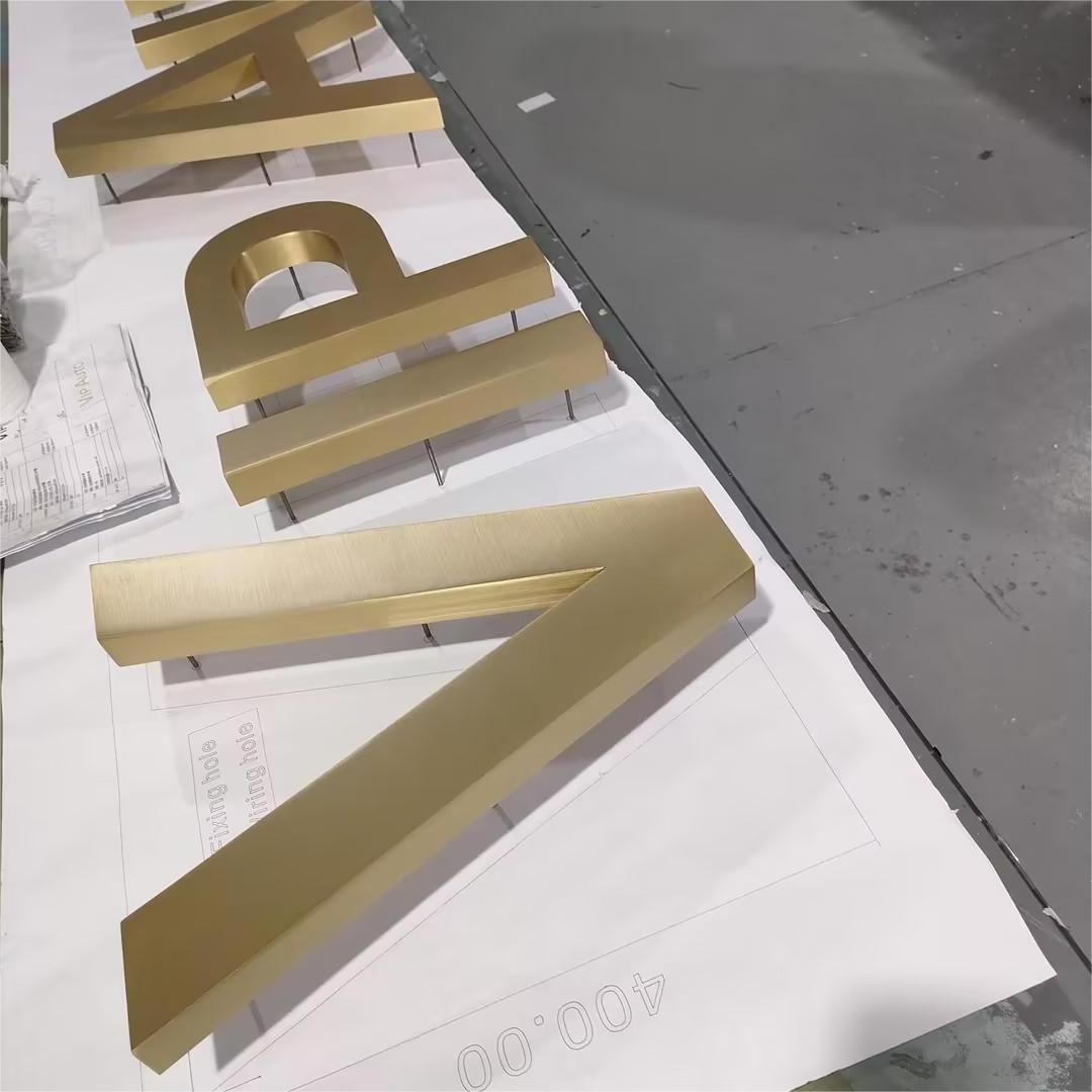 Custom 3D Fabricated Metal Channel Letter Silver or Gold Brushed Stainless Steel Letter Sign for Business Logo