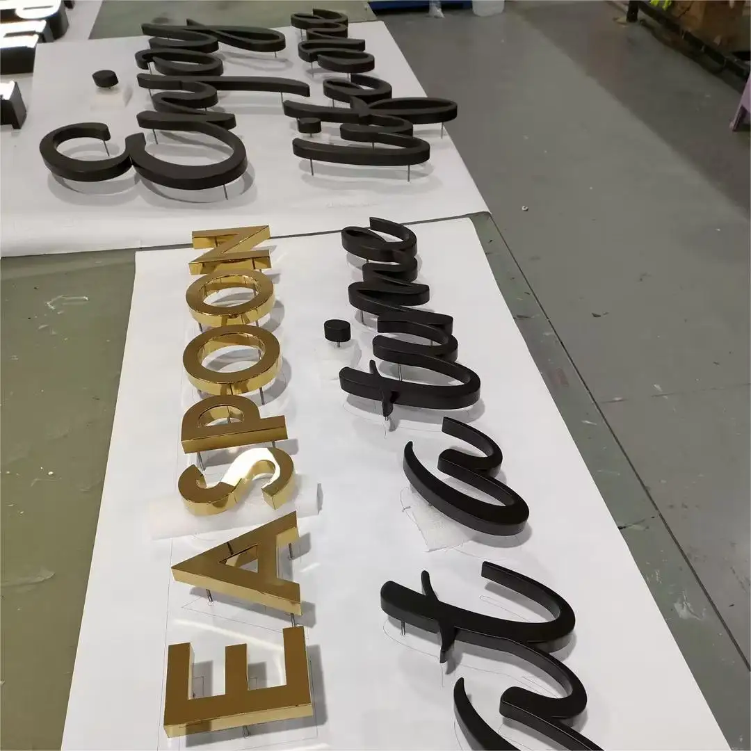 Advertising 3D Fabricated Metal Channel Letter Brushed Gold Stainless Steel Brass Business Logo