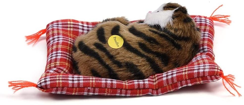 Simulation Sleeping Cat Toy with Soft Mat Bed Meow Kitten Stuffed Plush Toys Doll Home Decoration Sleeping Tabby Cat