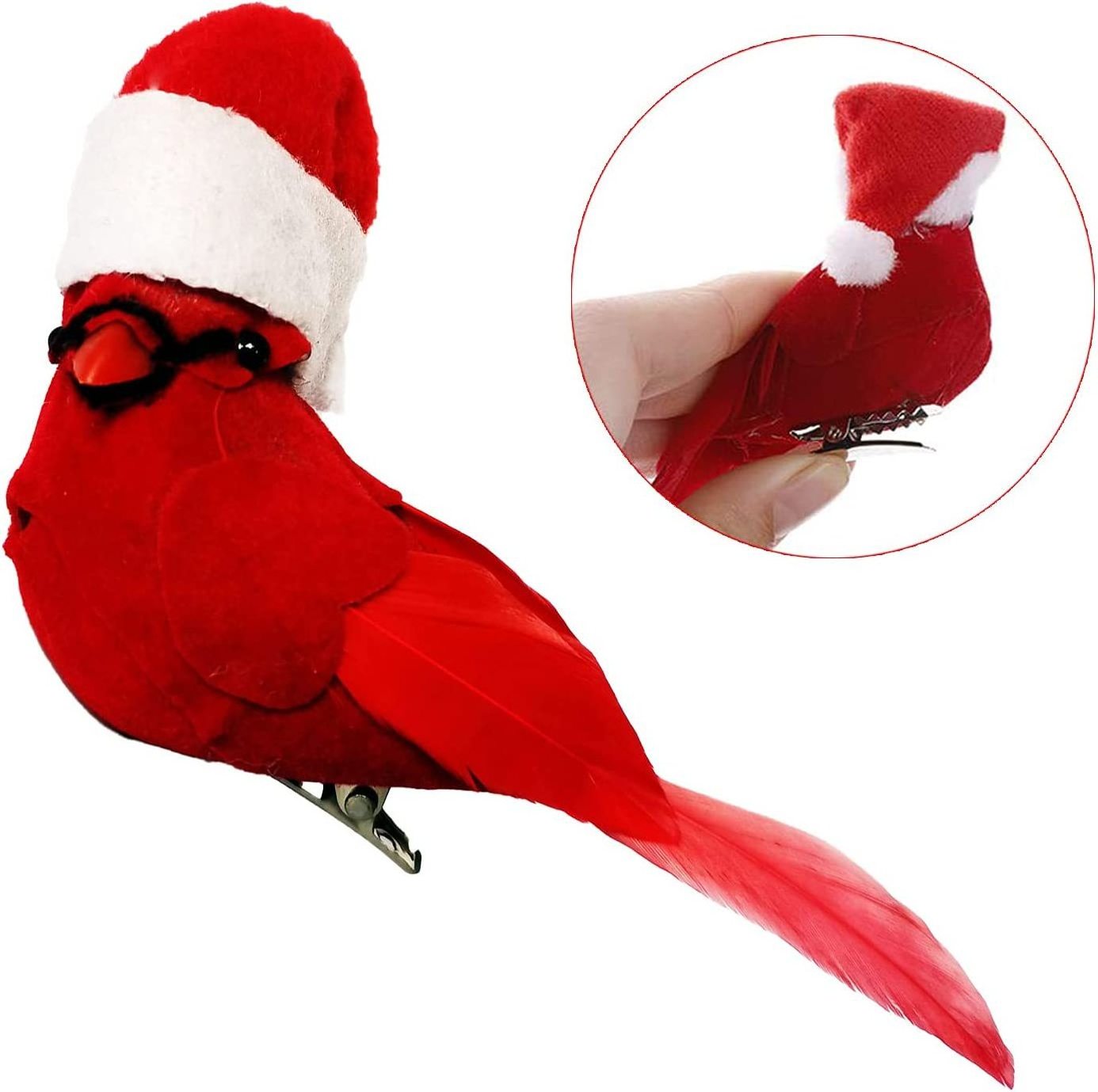 Red Bird Christmas Hat Holiday Supplies Gifts Handicrafts Animal Models Garden Tree Decoration Bird Clips