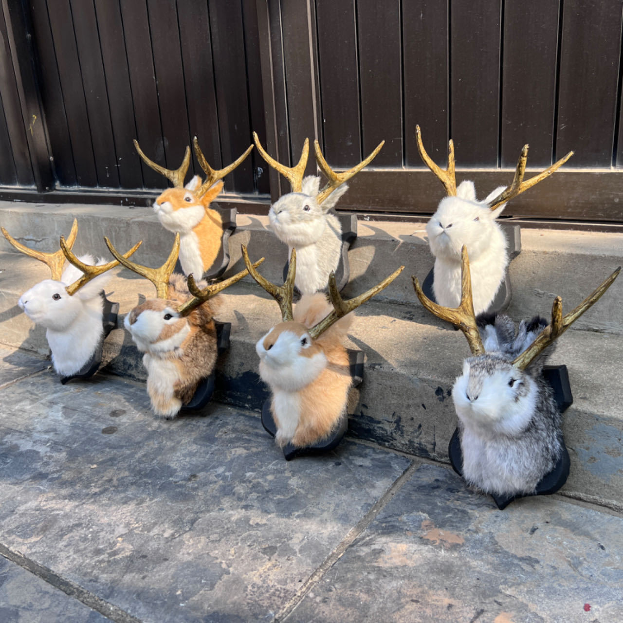 Easter Rabbit Kids Mini Jackalope Stiff Unstuffed Plastic Antlers Plush Bunny with Red Eyes Cute Style for Holiday Decorations