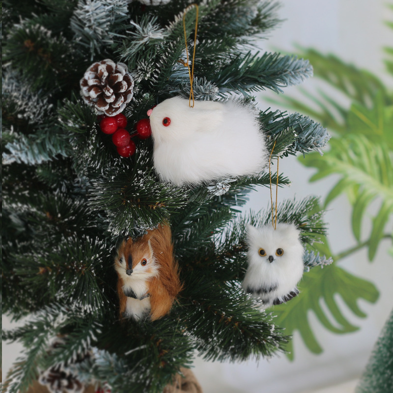 Simulated Owl Christmas Decorations Tree Pendant Small Animal Model Crafts Artificial Fur Realistic Owl Home Ornaments