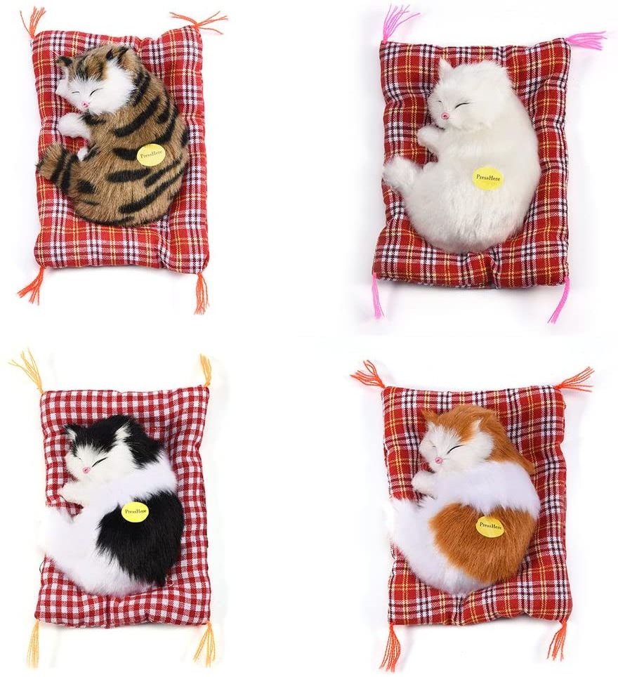 Simulation Sleeping Cat Toy with Soft Mat Bed Meow Kitten Stuffed Plush Toys Doll Home Decoration Sleeping Tabby Cat