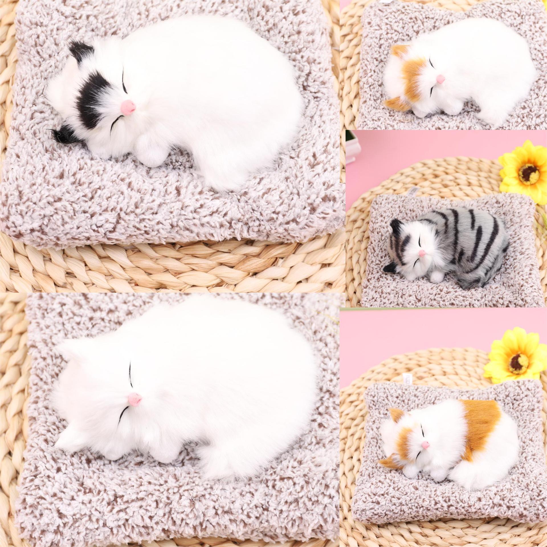 Small Furreal Plush Cat Lifelike Fluffy Kitten Cute Sleeping Simulation Animal with Soft Bamboo Charcoal Blanket