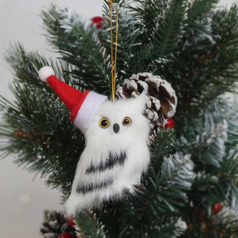 Simulated Owl Christmas Decorations Tree Pendant Small Animal Model Crafts Artificial Fur Realistic Owl Home Ornaments