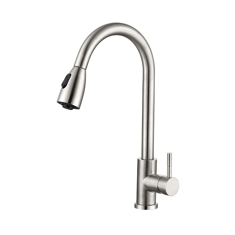 SUS304 stainless steel hot and cold pull faucet can rotate telescopic kitchen basin sink