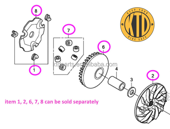 KTD Fit PIAG GIO 3V/iGET Scooter Dr. Drive Face Fan CVT Transmission Parts Driving Pulley Set Replacement Variator Kits