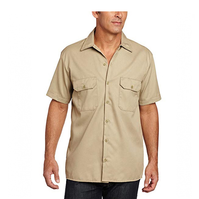 Factory OEM Mens Customized Short-Sleeve 100%Cotton Twill Work Shirt For Men