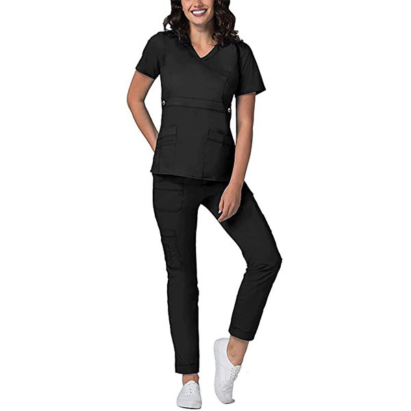 Active Classic Scrub Set for Women - Crossover Top and Multi Pocket Pants