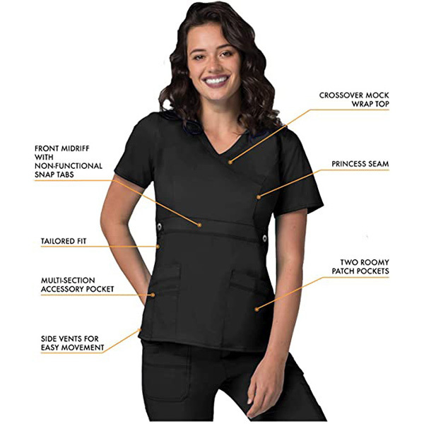 Active Classic Scrub Set for Women - Crossover Top and Multi Pocket Pants