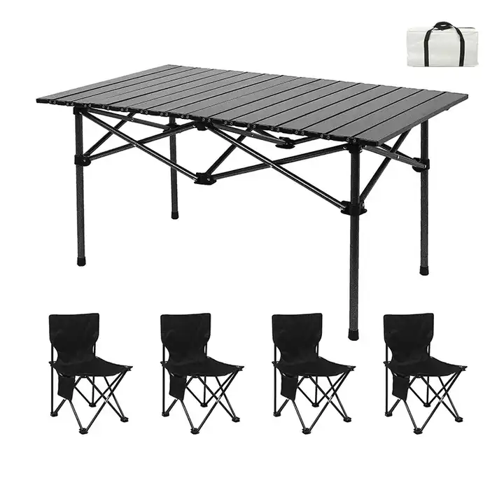 Portable Custom Folding Camping Table And Chair Set Aluminum Outdoor Bbq Table Chair Sets for Camping Picnic Activities