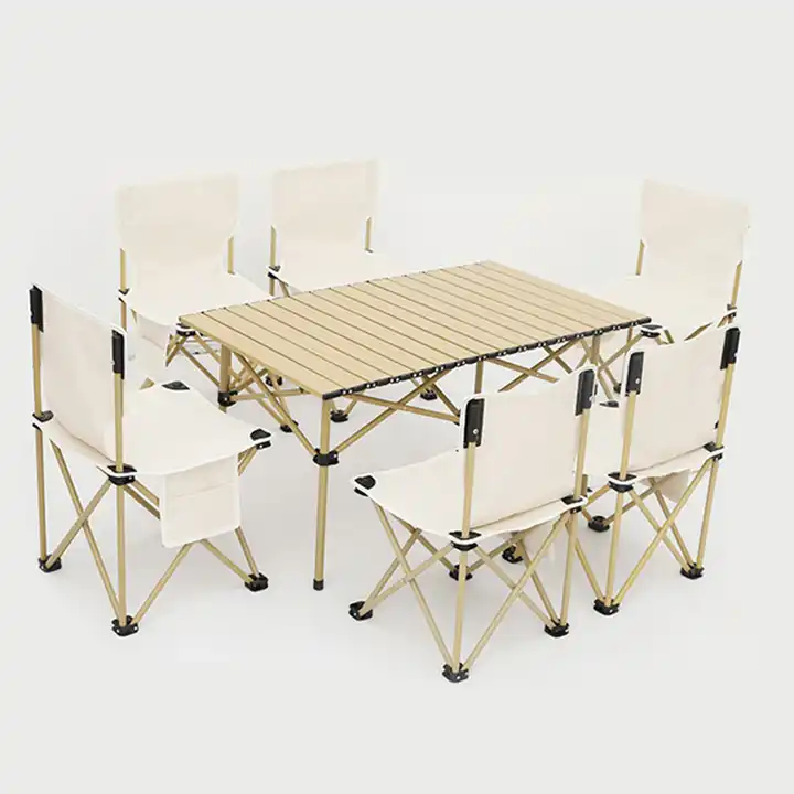 Portable Custom Folding Camping Table And Chair Set Aluminum Outdoor Bbq Table Chair Sets for Camping Picnic Activities