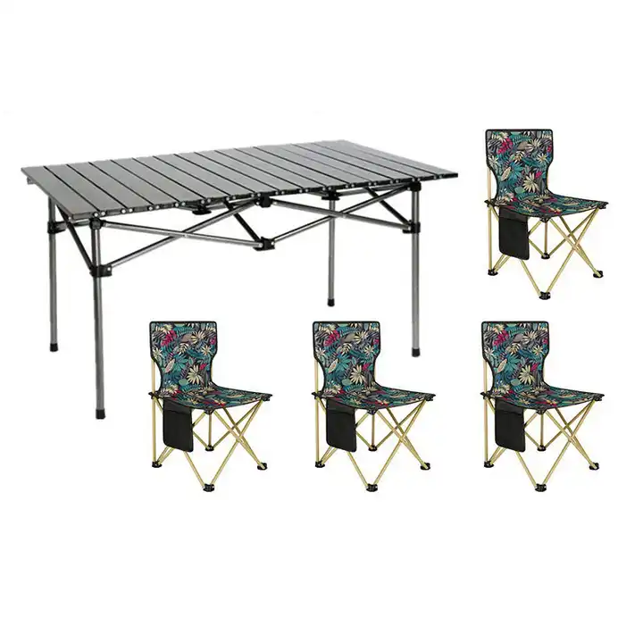 Portable Custom Folding Camping Table And Chair Set Aluminum Outdoor Bbq Table Chair Sets for Camping Picnic Activities