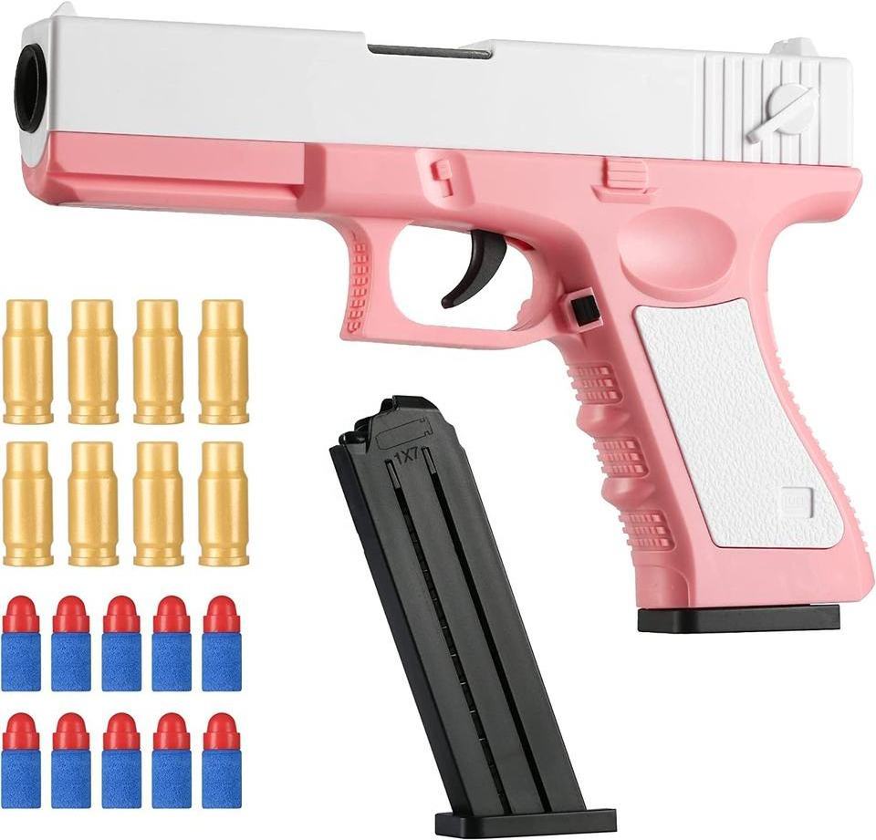 Soft Bullets Pull Back Action Pistol Toys Foam Shell  Ejection Model Gun With Jump Ejectinging Magazine