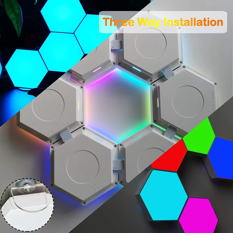 KTW Custom DIY Mood Hexagon LED Lights Magnetic Remote Control Smart Home Wall Panels Touch Sensitive Gaming RGB Night Lights