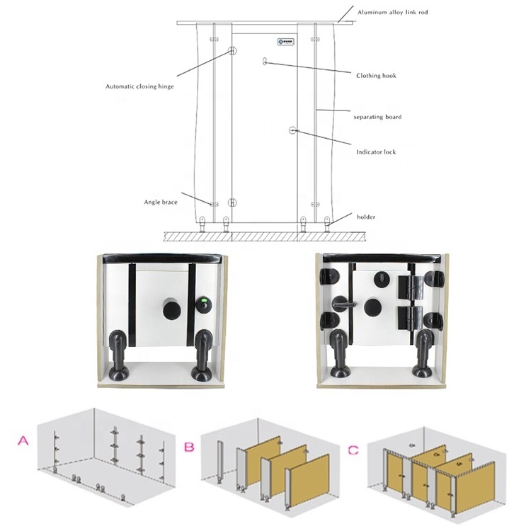 Whole Set Toilet Cubicle Nylon Toilet Partition Fittings Hardware Door Lock Set Bathroom Washroom Cubicle Partition Accessories