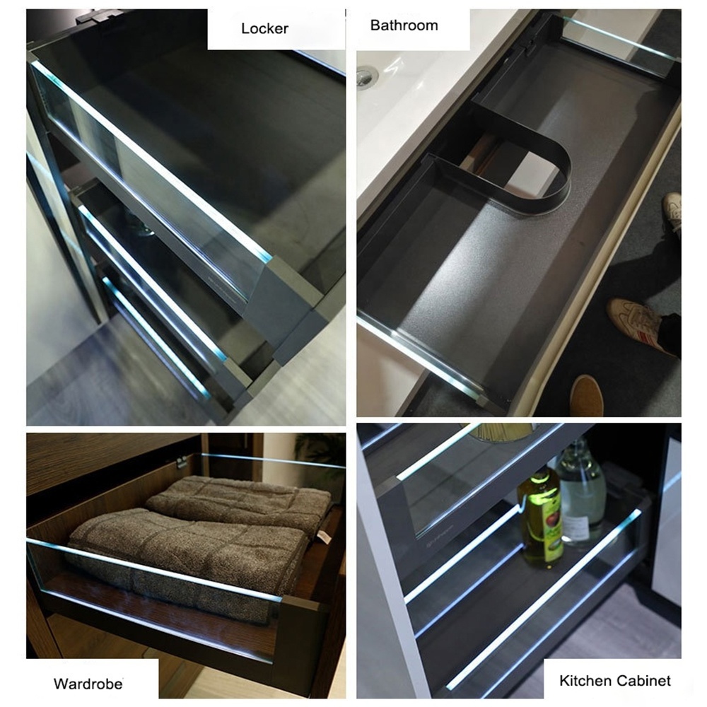 Furniture Accessories Undermount LED Light Glass Drawer Slide Soft Close Drawer Slide Rail OEM Tandom Box for Kitchen Cabinet