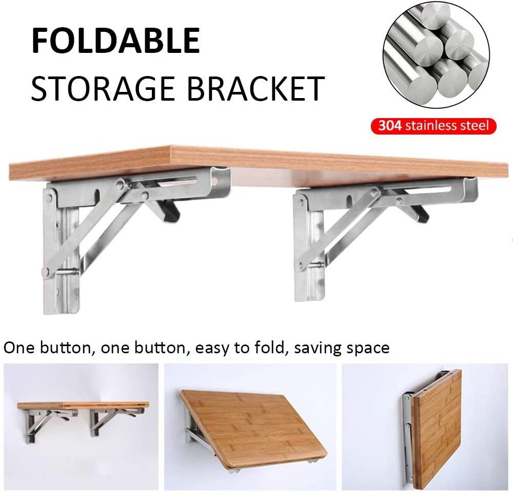 Folding Shelf Brackets Heavy Duty Stainless Steel Collapsible Shelf Bracket L Angle Wall Mounting Shelf