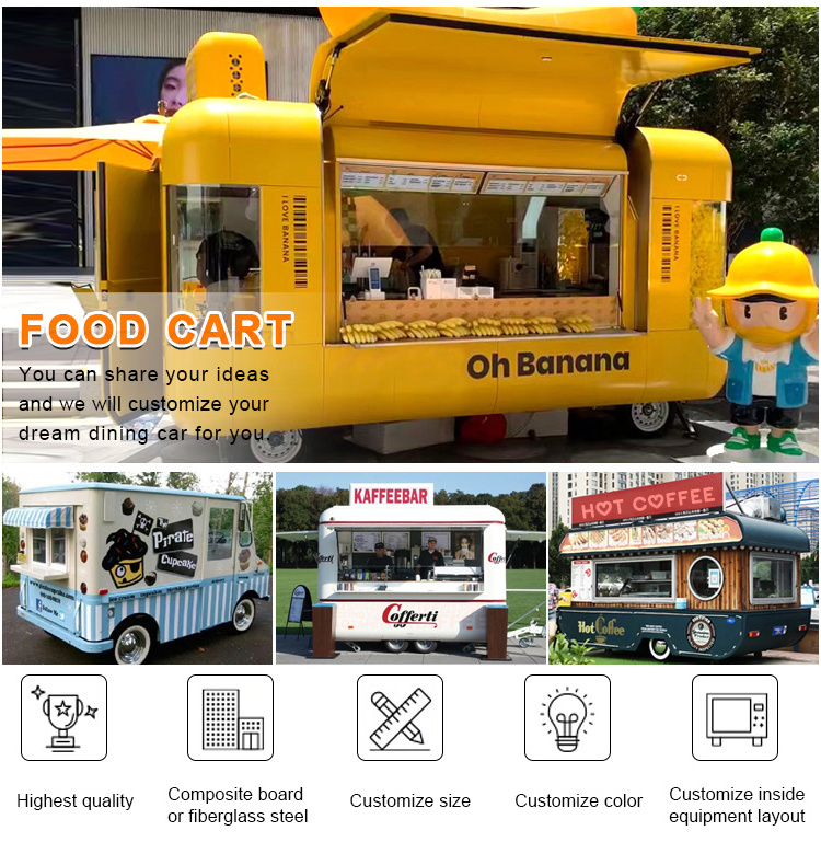 Custom Beach Mobile Bar Coffee Truck Mobile Restaurant Cater Trailer Food Track Remorque Fast Food Truck with Oven Fryer