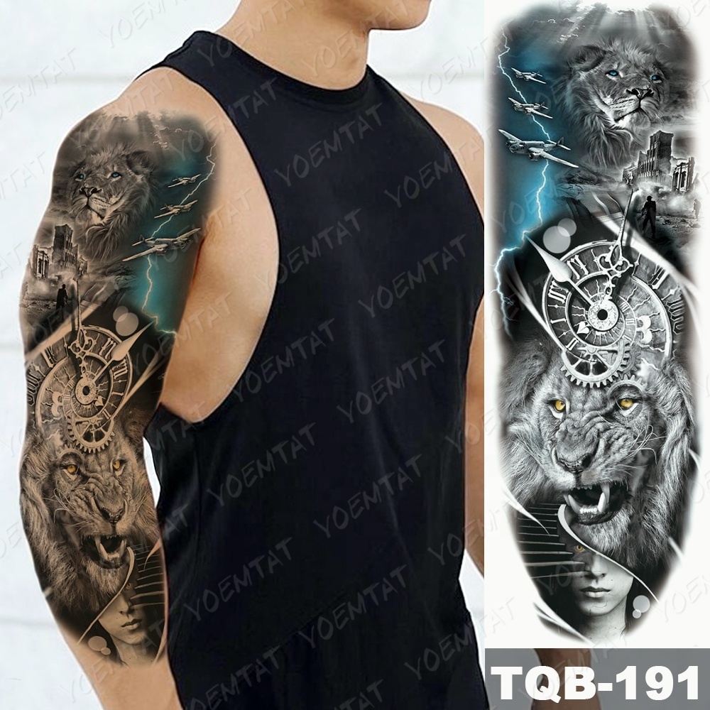 Lightning Crown Skull Full Arm Body Art Full Sleeve arm tattoos for men