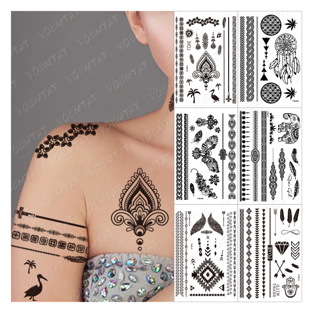 Temporary arm hand nail henna tattoos custom waterproof water transfer tattoo stickers