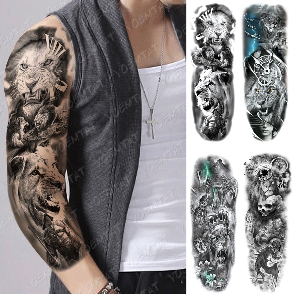 Lightning Crown Skull Full Arm Body Art Full Sleeve arm tattoos for men